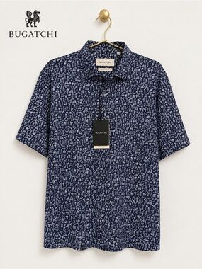 NWT Bugatchi OoohCotton 8-Way Stretch Golf Print Performance Polo Shirt XL